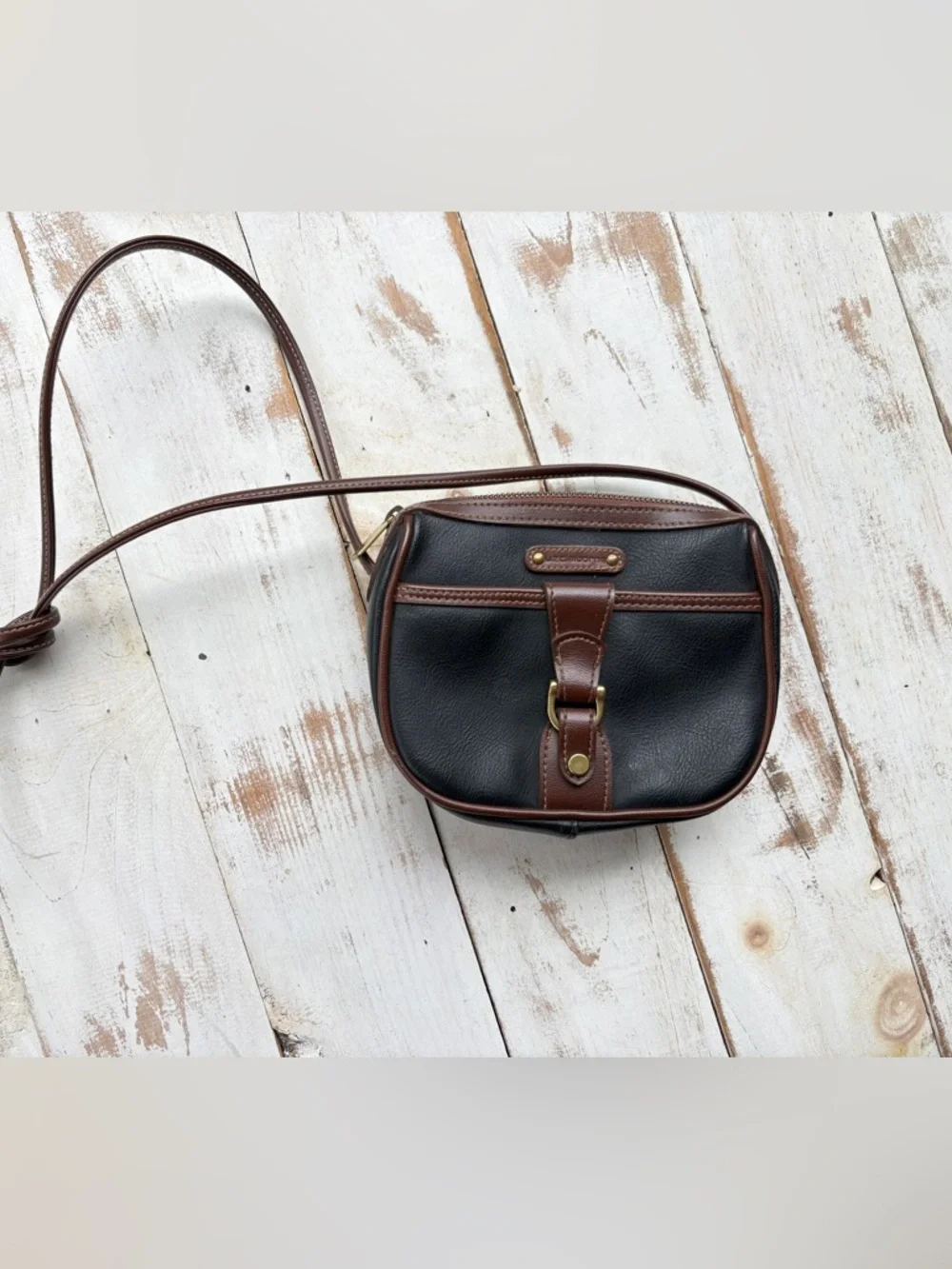 Vintage 90s LIZ CLAIBORNE faux leather mini purse crossbody two tone preppy EUC